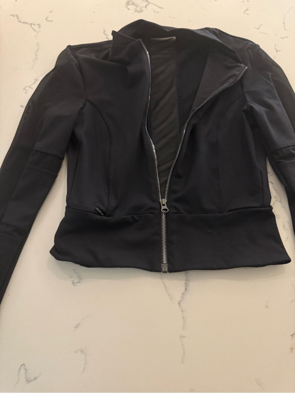 ALO Yoga Black Slim Bomber Jacket with Silver Zip